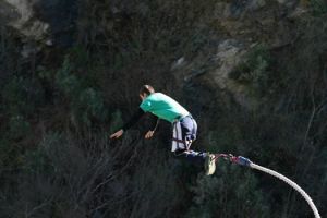 The author's nephew takes the leap, bungee-jumping in New Zealand.