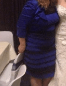 The dress is clearly perceived as blue and black when seen within its full context. From the NYTimes (http://www.nytimes.com/interactive/2015/02/28/science/white-or-blue-dress.html?_r=0). 